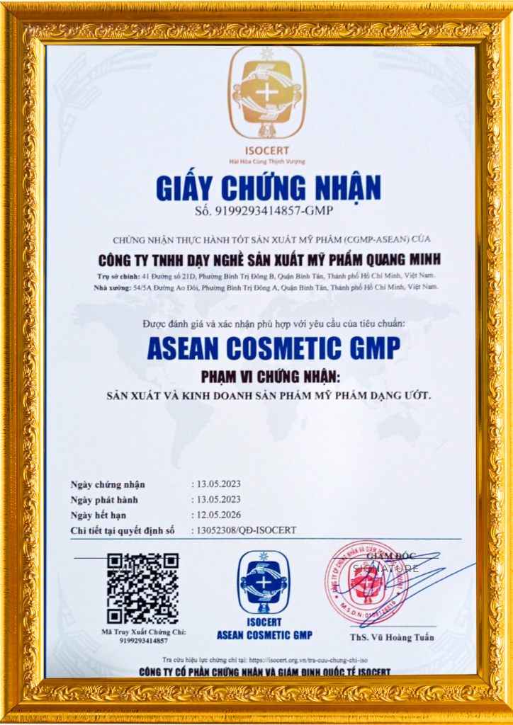 Chứng nhận CGMP nhà máy sản xất kem em bé Thảo Dung